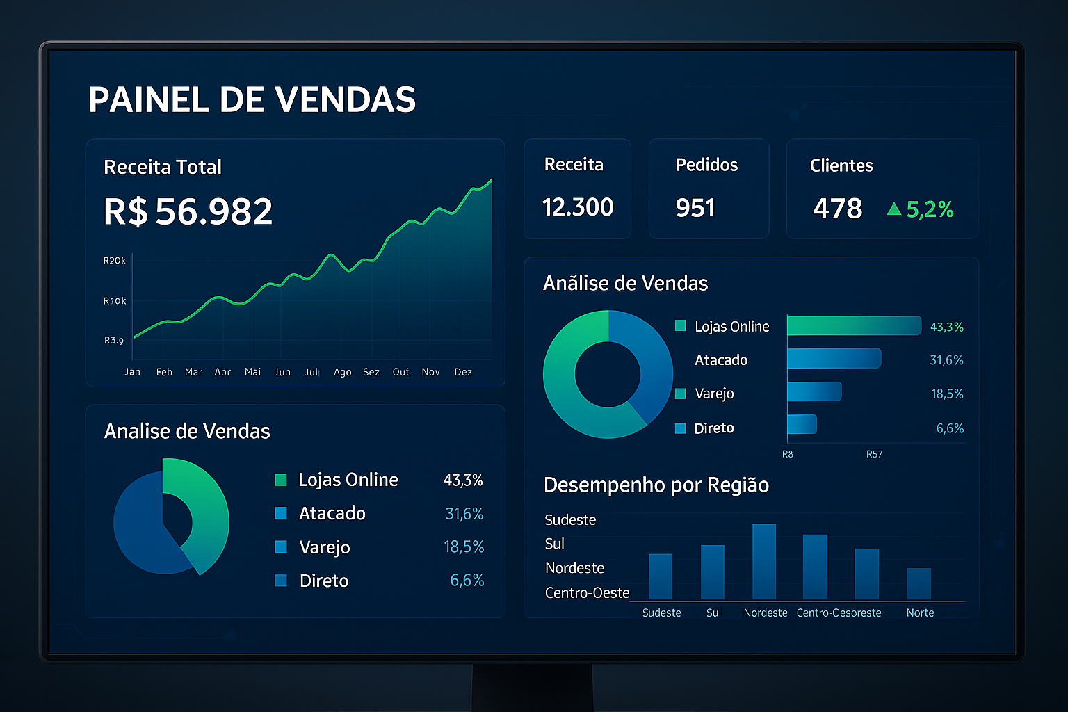Telas do sistema com gráficos gerenciais
